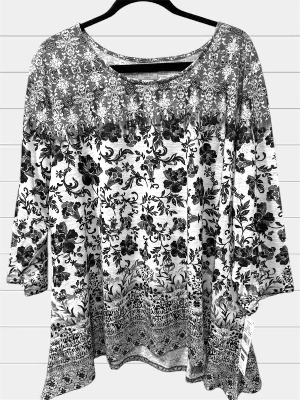 Ruby Rd. Black and Gray Floral Tunic